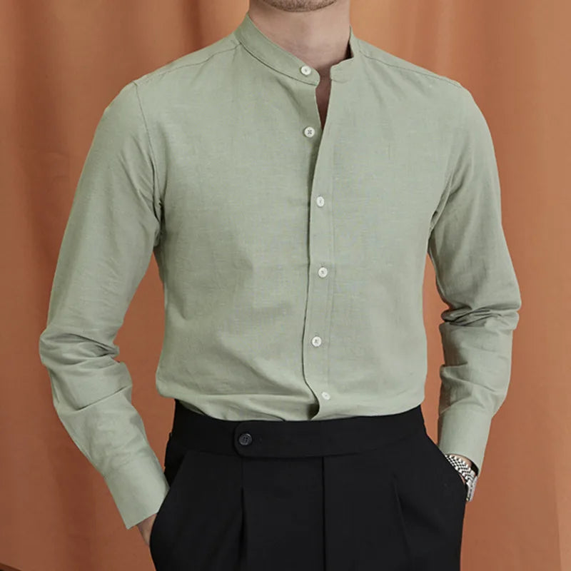 Band-Collar Long-Sleeve Shirt