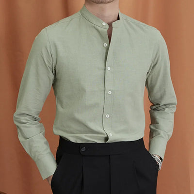 Band-Collar Long-Sleeve Shirt
